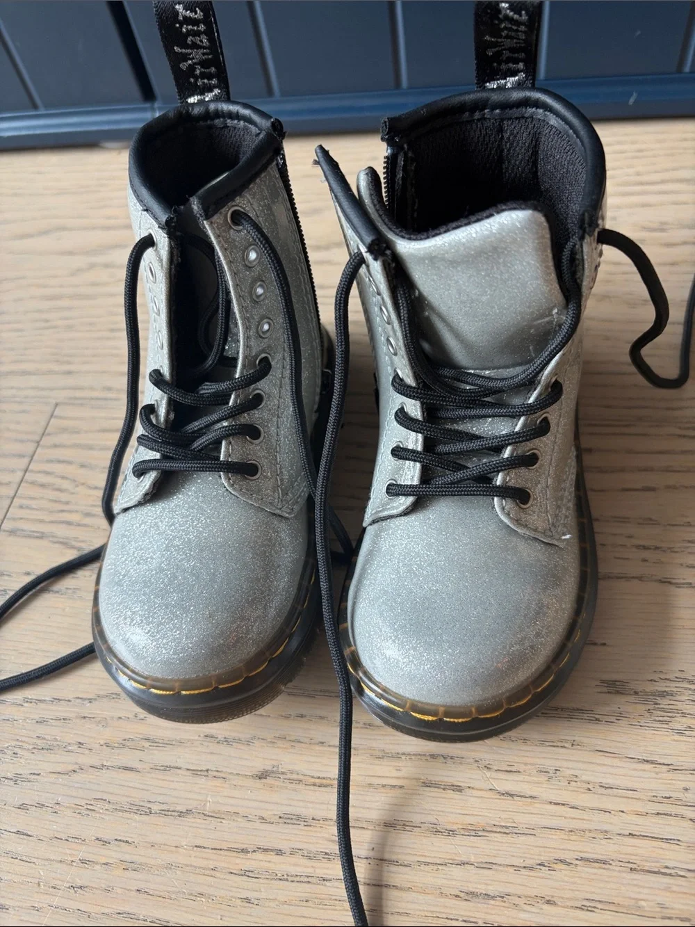 Toddler Doc Martens -  Glitter Lace-Up Combat Boots - Silver - size 8